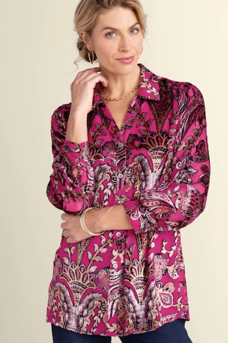 Soft Surroundings Bellarosa Velvet Tunic PinkScarfBurnout Flash Sale