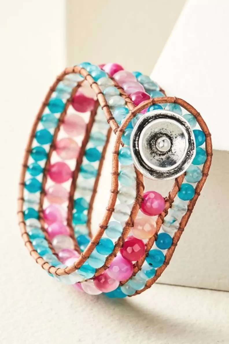 Soft Surroundings Leela Beaded Bracelet Pink/Blue Cheap