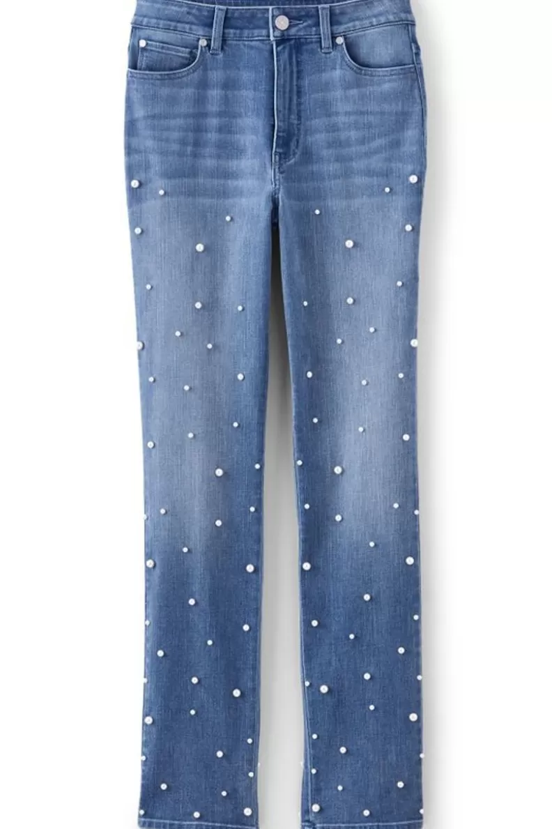 Soft Surroundings Ultimate Denim Pearl Straight Leg Jeans IcyBlueWash Fashion