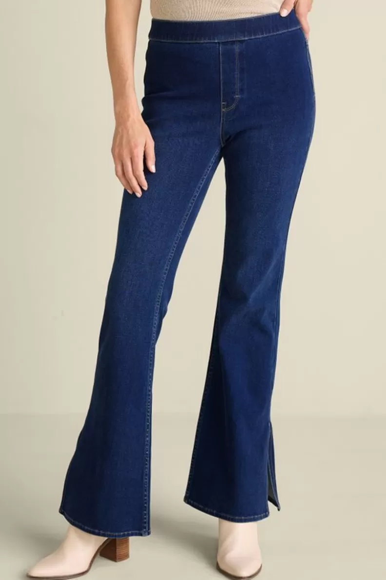 Soft Surroundings Ultimate Denim Slit Hem Flare Jeans TidalBlueWash Best Sale