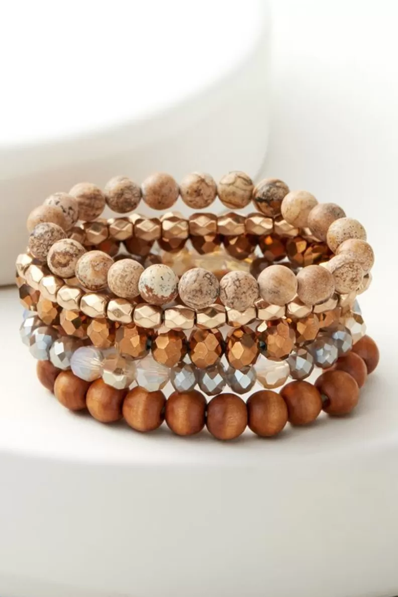 Soft Surroundings Wren Stretch Bracelet Set Brown/Gold Best